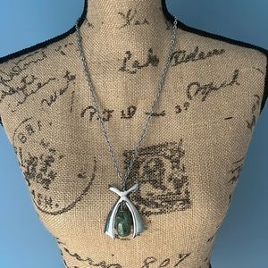 Vintage 15” silver plated chain necklace with a gemstone nugget focal point!